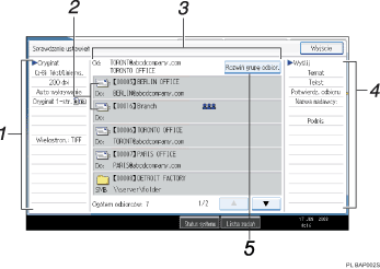 Ilustracja ekranu panelu operacyjnego z odsyłaczami numerowanymi