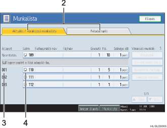 Kezelőpanel képernyőjének illusztrálása számozott jelölés illusztrálása