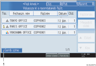 Kezelőpanel képernyőjének illusztrálása számozott jelölés illusztrálása