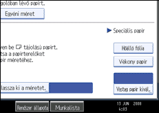 A kezelőpanel képernyőjének bemutatása