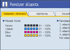 A kezelőpanel képernyője