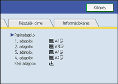 A kezelőpanel képernyője