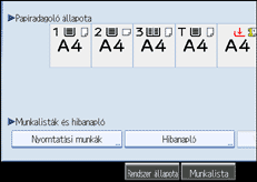 A kezelőpanel képernyője