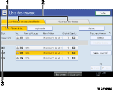 Illustration de l'écran du panneau de commande numérotée