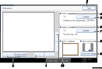 Ilustración con leyenda numerada de la pantalla del panel de operaciones