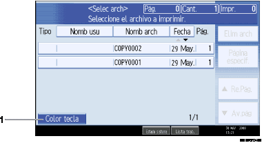 Ilustración con leyenda numerada de la pantalla del panel de operaciones