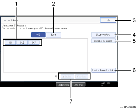 Ilustración con llamadas numeradas de la pantalla del panel de operaciones