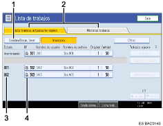 Ilustración con llamadas numeradas de la pantalla del panel de operaciones