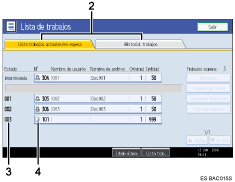 Ilustración con llamadas numeradas de la pantalla del panel de operaciones