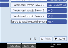 Ilustración de la pantalla del panel de operaciones