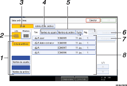Ilustración de leyenda numerada de la pantalla del panel de operaciones