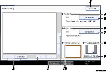 Schermafbeelding van een bedieningspaneel met genummerde oproepafbeeldingen