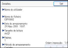 Imagem do ecrã do painel de operação
