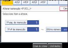 Imagem do ecrã do painel de operação