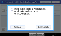 Imagem do ecrã do painel de operação