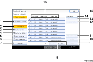 Imagem numerada da imagem do ecrã do painel de operações