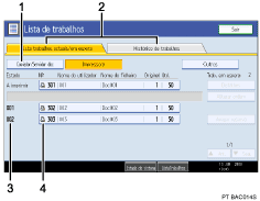 Imagem numerada da imagem do ecrã do painel de operações