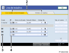 Imagem numerada da imagem do ecrã do painel de operações