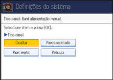 Imagem do ecrã do painel de operações