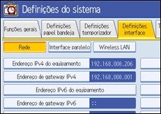 Ilustração do ecrã do painel de operação