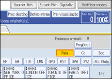 Ilustração do ecrã do painel de operação