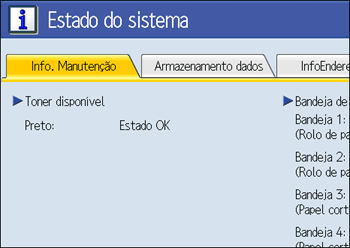 Imagem do ecrã do painel de operações.