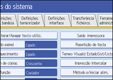 Ilustração do ecrã do painel de operação