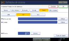 Ilustração do ecrã do painel de operação