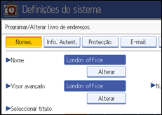 Ilustração do ecrã do painel de operação
