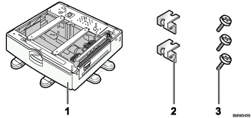 Ilustração com legendas numeradas dos conteúdos da unidade de alimentação de papel