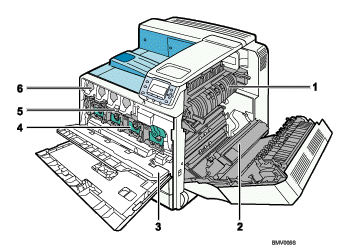 Изображение принтера с помеченными компонентами