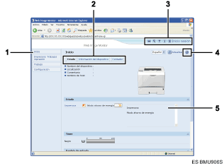 Ilustraci&oacute;n con leyenda numerada de la pantalla del navegador web.