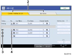 Operation panel screen illustration numbered callout illustration