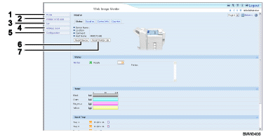 Web browser screen numbered callout illustration