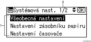 Obrázek displeje ovládacího panelu (obrázek s číselnými popisky)