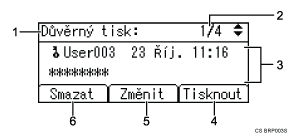 Číslovaná ilustrace obrazovky ovládacího panelu
