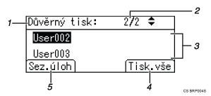 Číslovaná ilustrace obrazovky ovládacího panelu