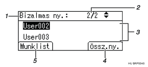 Kezelőpanel képernyőjének számozott jelölésű illusztrálása