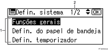 ilustração do ecrã do painel de operação (ilustração de chamada numerada)