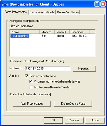 Ilustração do ecrã de aplicação
