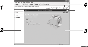 Ilustración con leyenda numerada de la pantalla del navegador Web