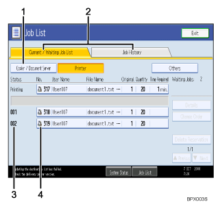 Operation panel screen illustration numbered callout illustration