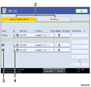 Operation panel screen illustration numbered callout illustration