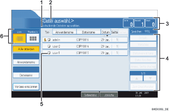 Nummerierte Abbildung des Bedienfeld-Display