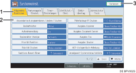 Nummerierte Abbildung Bedienfeldanzeige