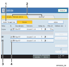 Nummerierte Abbildung der Bedienfeldanzeige