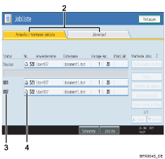 Nummerierte Abbildung der Bedienfeldanzeige