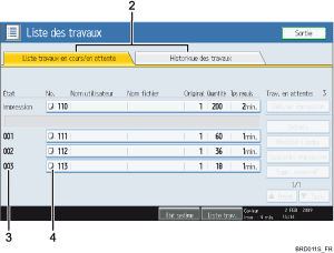 Illustration de l'&eacute;cran du panneau de commande num&eacute;rot&eacute;e