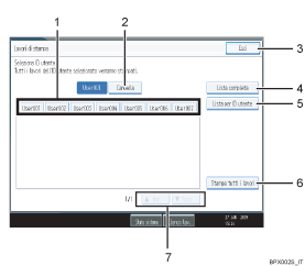 Illustrazione schermata pannello di controllo con didascalie numerate
