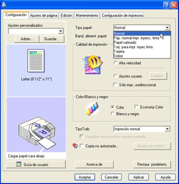 Ilustración de la pantalla del driver